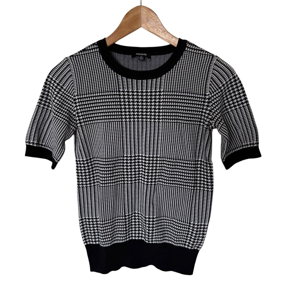 Premise Sweater Women XS Black White Excellent‎ Glen Plaid Houndstooth Knit Top